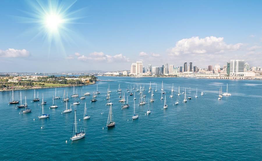 A birds-eye view of downtown and the bay, the backdrop for many continuing medical education conferences held in San Diego. 