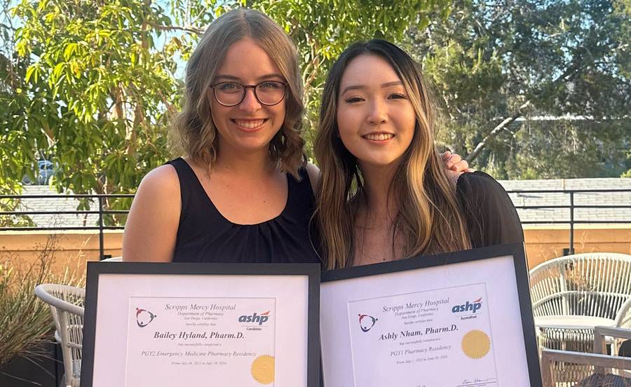 A photo taken outdoors of the 2024 Scripps Mercy Pharmacy Residency graduates.